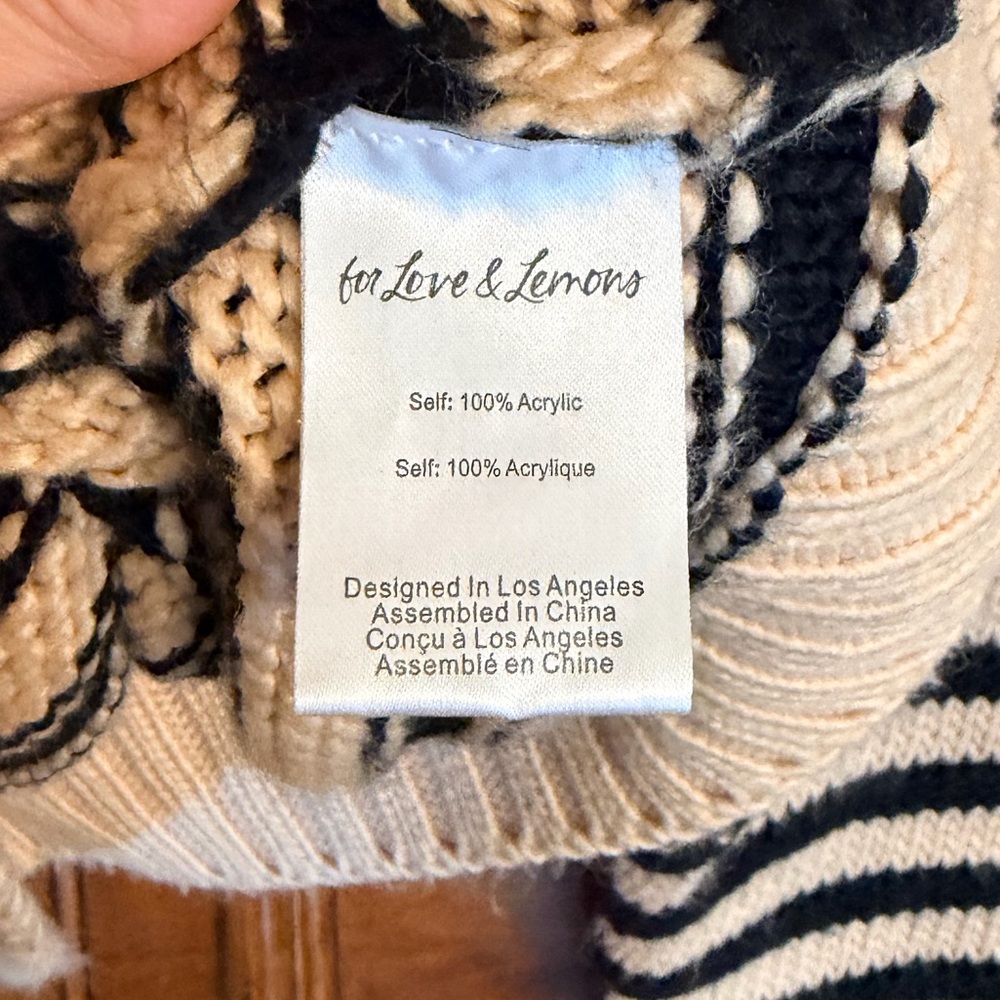 For Love and Lemons Elyse Oversized Sweater in Black & Beige Stripe Size XS - Picture 6 of 9